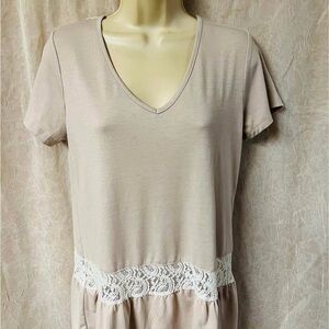 VENUS Beige Lace Trim Top
